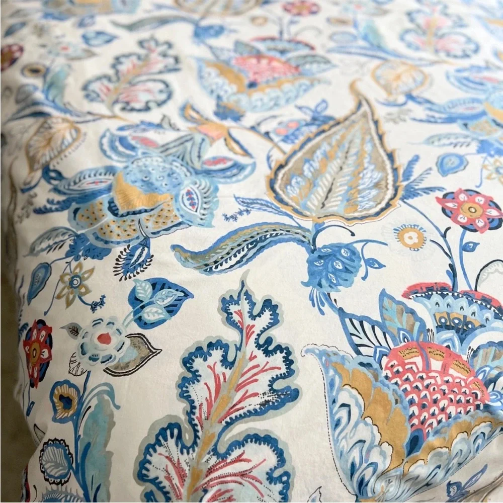 Pottery Barn Merion Palampore Floral Jacobean KING Duvet Cover Cotton Blue White